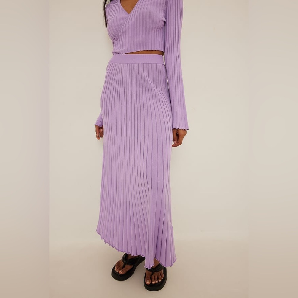 NAKD fine knitted ribbed flowy midi skirt lilac light purple size XXS